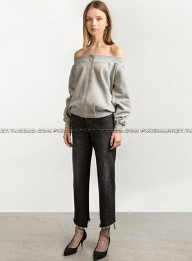 欧美新款时尚宽松显瘦一字肩露