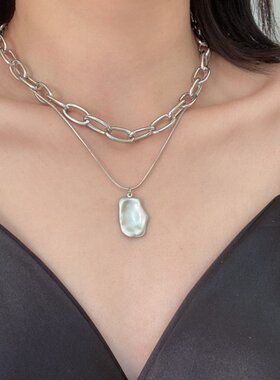 pixiemarket欧美新复古凹凸纹理吊坠粗链条叠戴项链冷淡风锁骨链