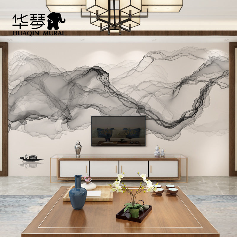 现代简约泼墨意境新中式壁画客厅沙发电视背景墙卧室书房墙纸墙布