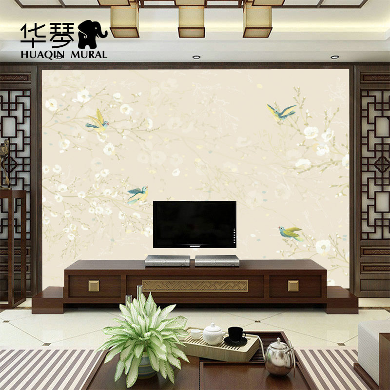 华琴中式壁纸客厅电视背景墙壁画定制影视墙手绘墙纸花鸟无缝墙布,家装主材,定制壁画,淘宝优惠券,粉丝福利购,淘宝优惠卷