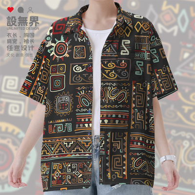 阿拉斯加民族部落手工图短袖衬衫