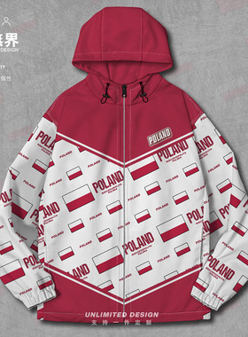 波兰Poland国旗徽章夹克棉服男女定制立领潮学生秋装外套设 无界