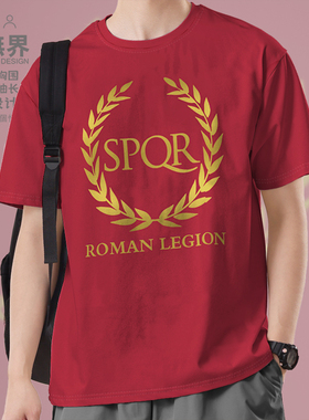 古罗马帝国军团SPQR旗帜欧洲短袖T恤男女历史衣服宽松夏潮设 无界