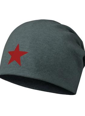 中国红五角星帽子男女薄款棉帽防风堆堆帽头巾围脖包头帽设 无界
