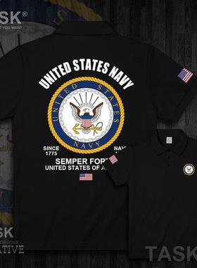 美国American国家USA海军新款翻领POLO衫印花保罗短袖T恤设 无界