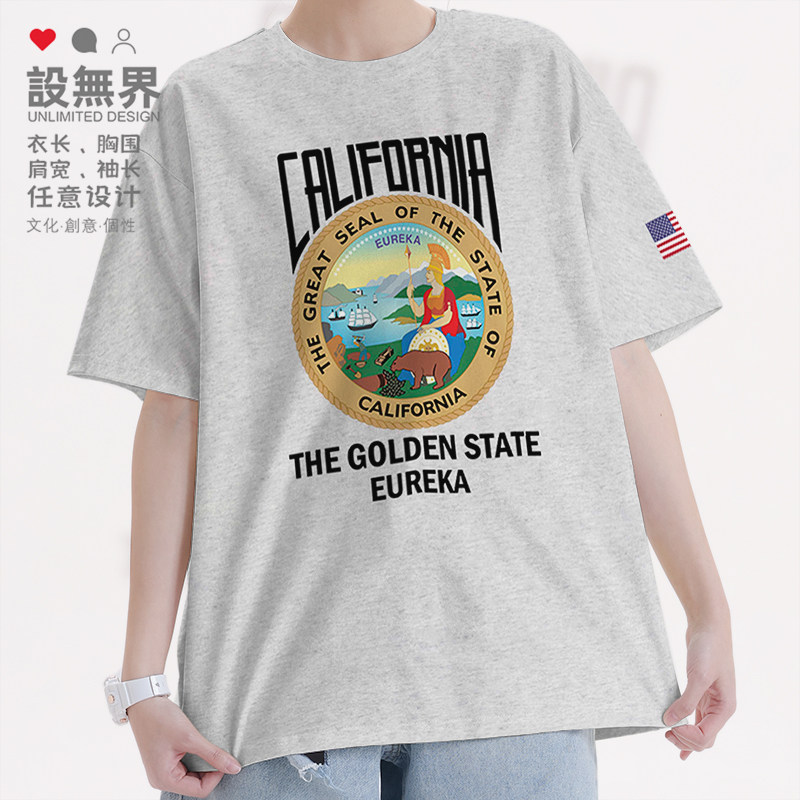 美国洲徽California加利福尼亚州潮印花短袖T恤男女打底衫设 无界 - 实物图