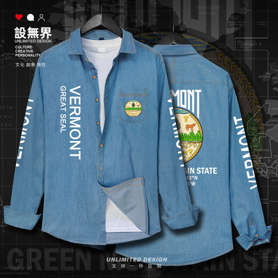 美国洲徽Vermont佛蒙特牛仔衬衫