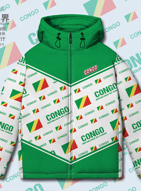 刚果布Congo国家国旗COG连帽羽绒服男女情侣立领加厚外套设 无界