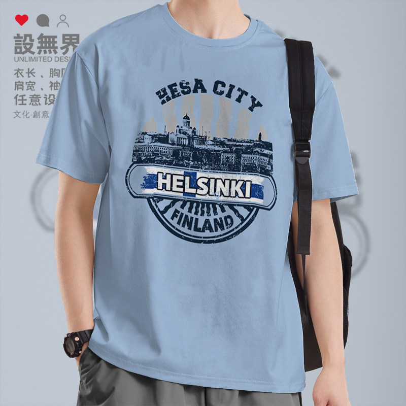 北欧芬兰赫尔辛基大海女神短袖T恤男女街头运动衣服夏季潮设 无界