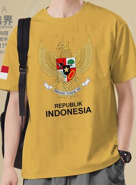 印度尼西亚Indonesia国家标志纯棉短袖T恤男女圆领体恤夏设 无界