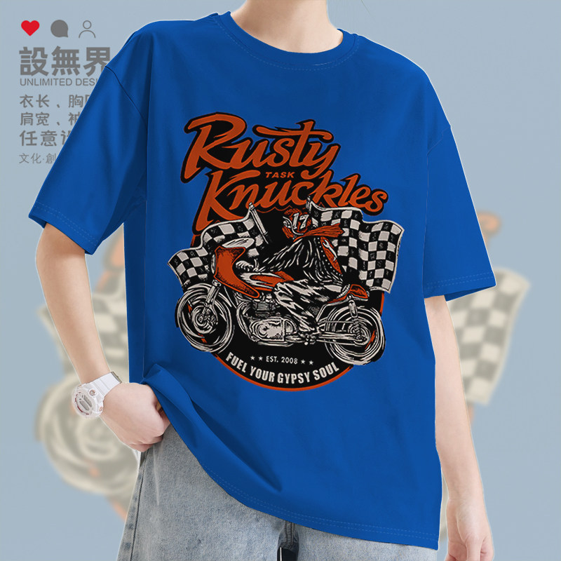 赛车机车手吉普赛灵魂摩托车短袖T恤男女欧美风体恤夏0011设 无界