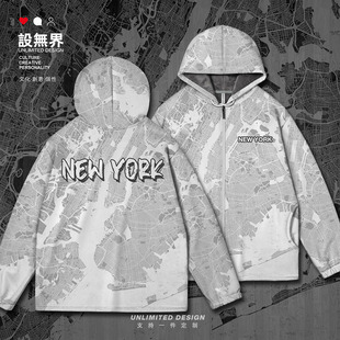 美国USA不夜城纽约国外城市地图连帽卫衣男女拉链开衫外套设 无界