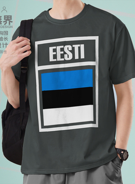 爱沙尼亚Estonia国家国旗短袖T恤男女宽松圆领ins衣服夏装设 无界