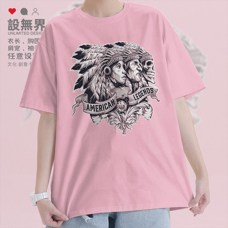 欧美复古潮流印第安传奇三人图案短袖T恤男女个性纯棉体恤设 无界