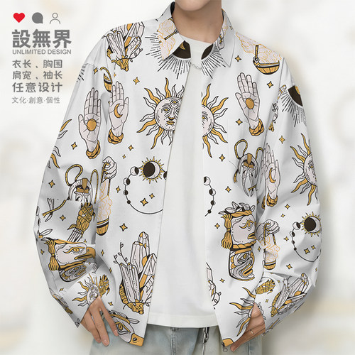 印第安图腾塔罗牌动物头长袖衬衫