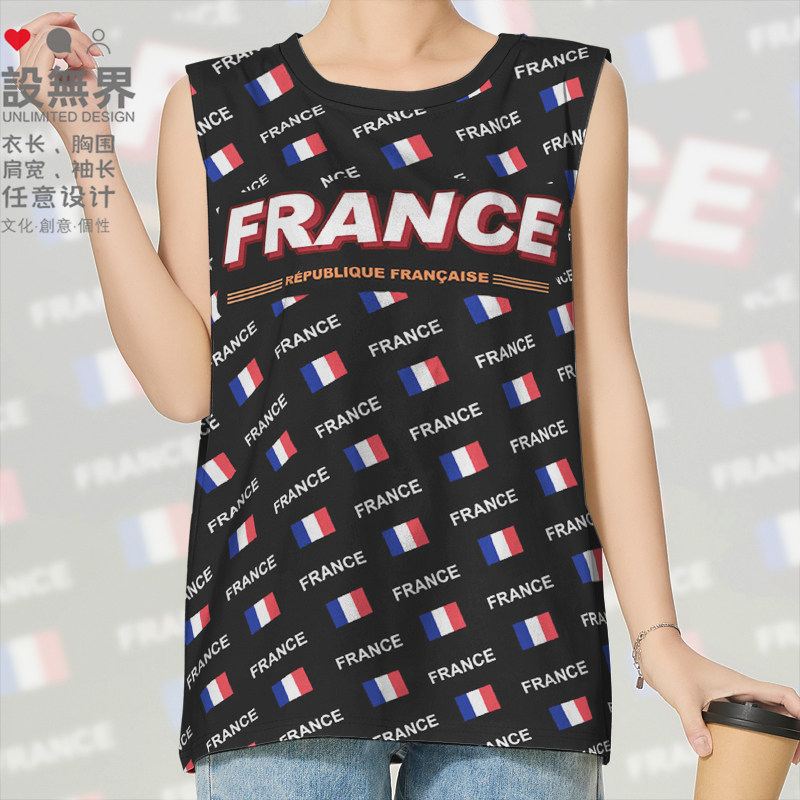 法国France法兰西国旗标志速干背心男女运动衫无袖T恤衣服设 无界