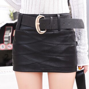 皮短裙女2020秋冬装性感包臀PU皮裙防走光紧身一步裙显瘦超短裙裤