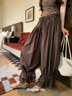 HOLDER ME 蕾丝拼接阔腿灯笼裤2026新款春季宽松显瘦百搭长裤5613