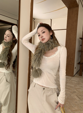 HOLDER ME 蕾丝花边低领修身针织衫女 2025秋冬显瘦内搭上衣 5671