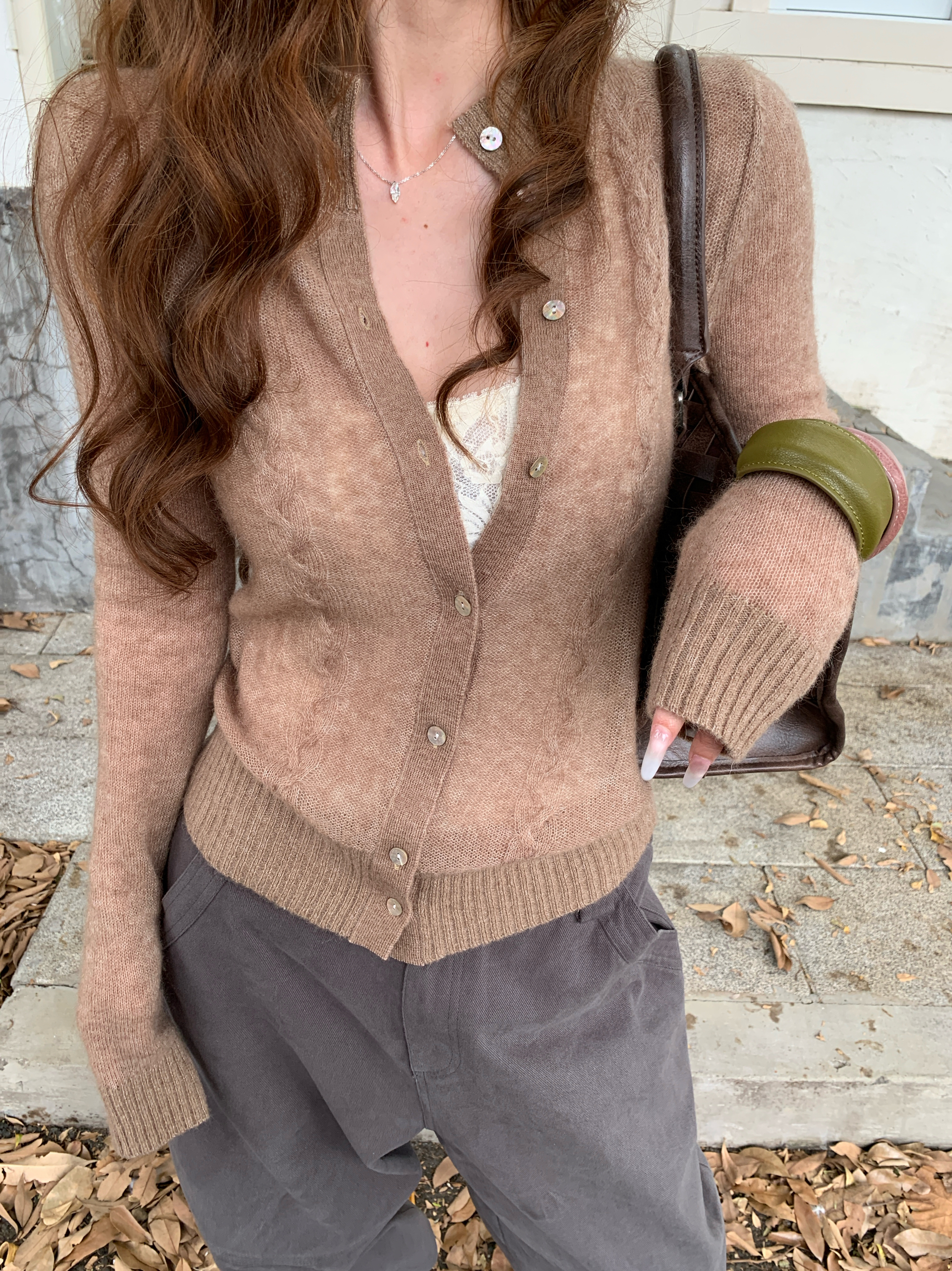 HOLDER ME 麻花纯色针织开衫女2025秋冬宽松休闲显瘦百搭毛衣8051