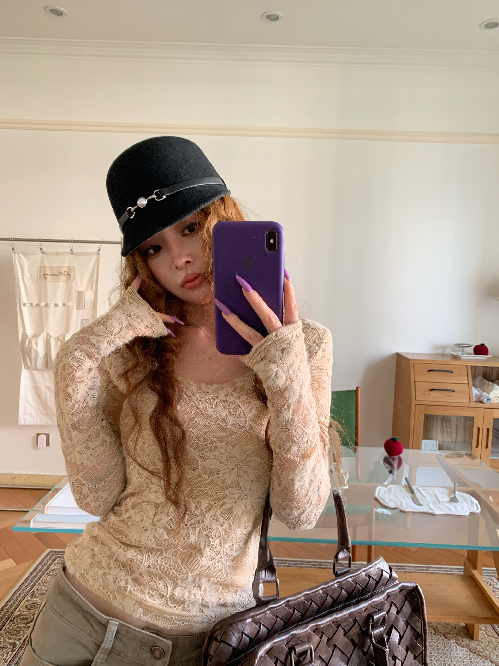 HOLDER ME 蕾丝衫U领修身长袖上衣 2025秋冬季显瘦百搭内搭女5593