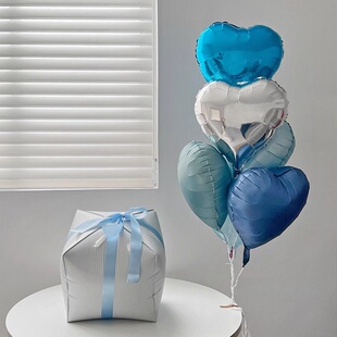 18寸蓝色系铝膜气球哑光质感爱心气球生日布置道具芭蕾风数字气球