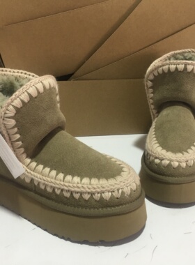 MOU雪地靴爱斯基摩雪地靴女皮毛一体厚底短靴4.5㎝保暖女短靴清仓