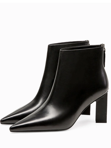 Короткие сапоги с заостренным носом, обувь на высоком каблуке, ботинки, ботильоны, европейский стиль, из натуральной кожи