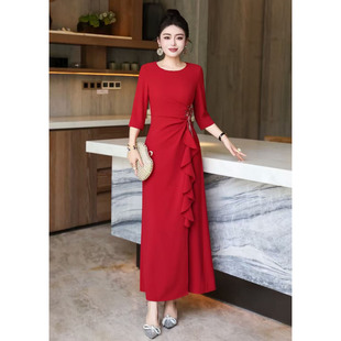 气质优雅秋冬高档婚礼宴会礼服连衣裙女高级感时尚开叉主持人晚宴