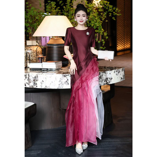 优雅拼接渐变色蓬蓬纱长裙高档宴会礼服裙修身 显瘦气质连衣裙晚装