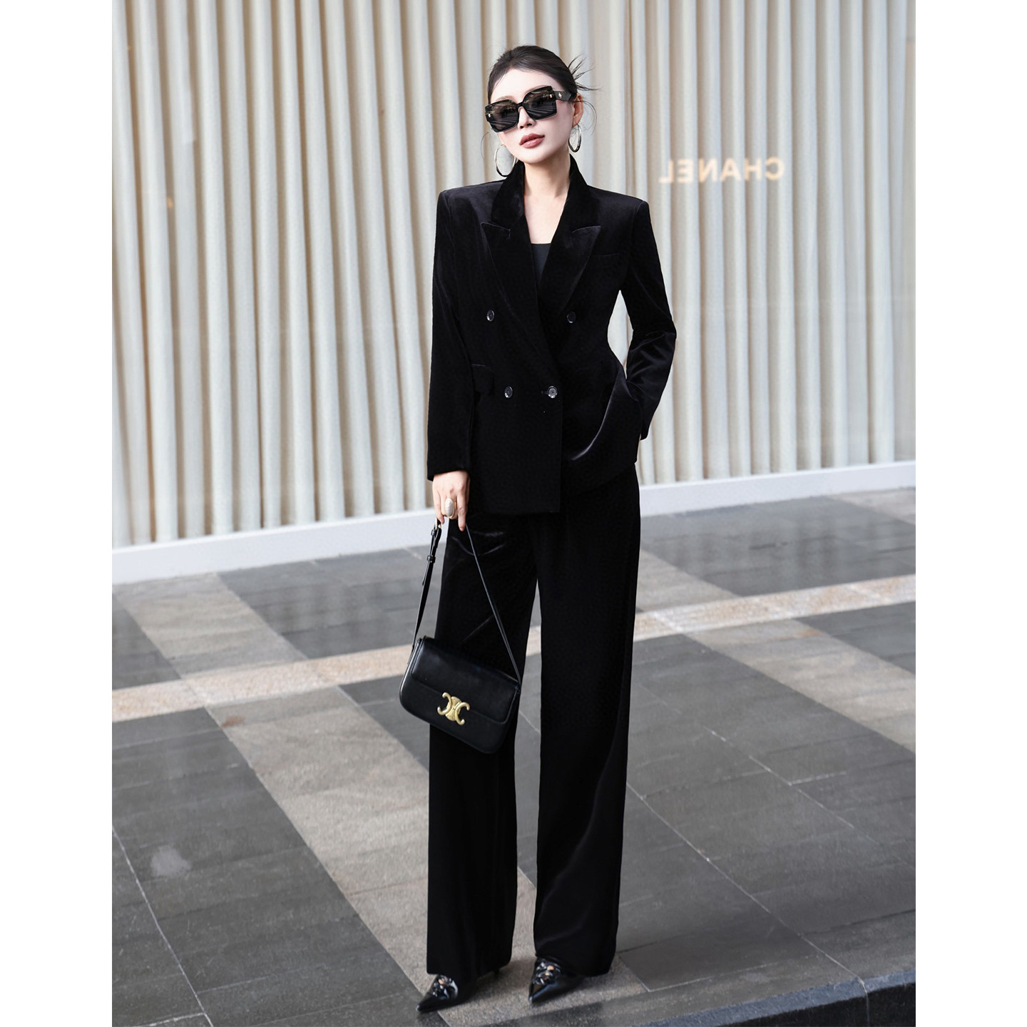 法式老钱风魅惑黑色丝绒西装套装女秋冬气质轻奢优雅两件套小香风,女装/女士精品,时尚套装,淘宝优惠券,粉丝福利购,淘宝优惠卷