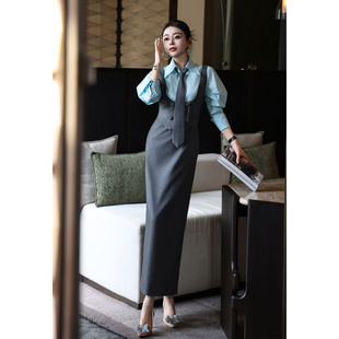 背带连衣裙两件套显瘦通勤OL春秋款 轻熟风女装 气质衬衫 秋装 潮 套装