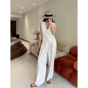 港风时尚经典款夏西装马夹阔腿裤休闲飒美潮套装气质显瘦洋气女装