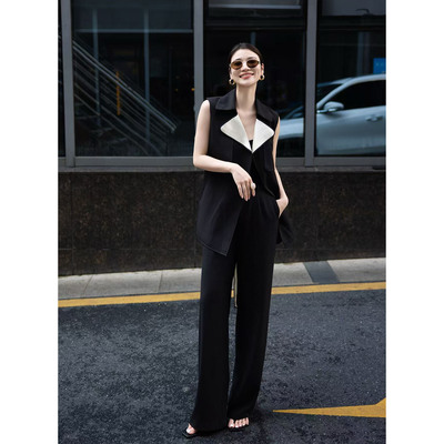 无袖马甲阔腿裤两件套