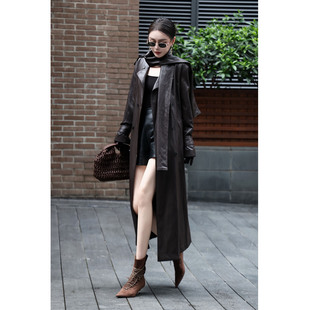酷感御姐风2025秋冬黑色皮衣长款 高档PU皮气质通勤外套潮 风衣女装