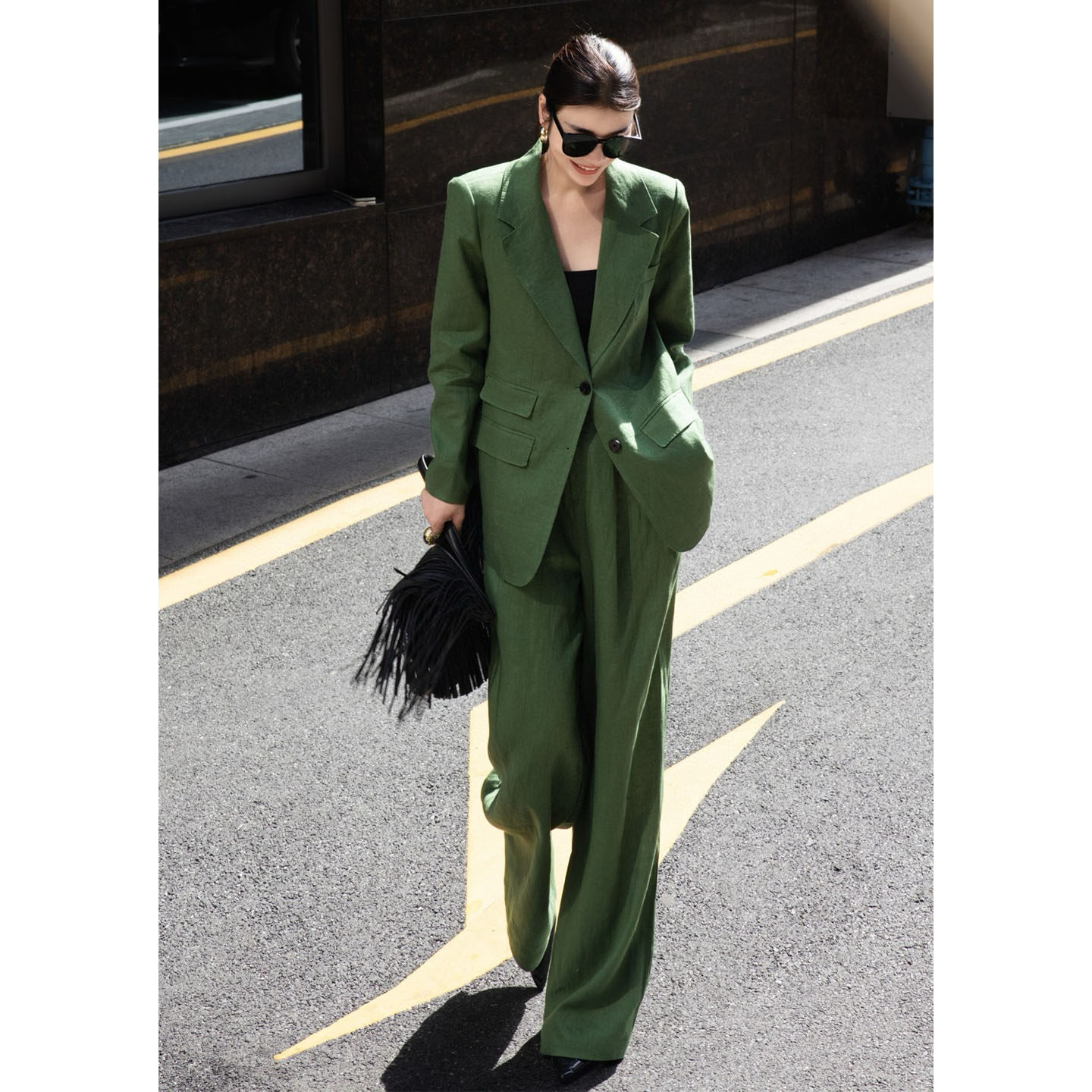 老钱风亚麻西装阔腿裤休闲松驰感商务女装秋冬时尚高级感两件套女,女装/女士精品,时尚套装,淘宝优惠券,粉丝福利购,淘宝优惠卷