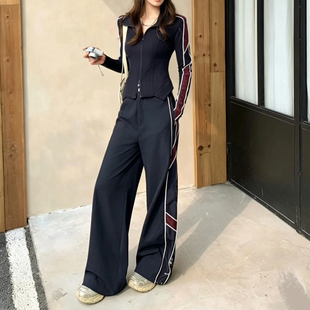 2026运动穿搭套装女春秋时尚洋气高级感立体拉链外套阔腿裤两件套