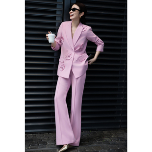 时尚套装女秋冬立体花朵西装套裤两件套气质女神范职业通勤总裁款