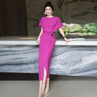 复古时尚 女神款 高级感气质优雅修身 夏季 连衣裙 显瘦名媛长裙 法式