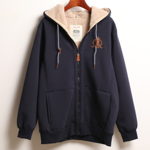 休闲外套棉衣男 运动上衣拉链开衫 冬季 羊羔绒加绒加厚纯棉卫衣男士