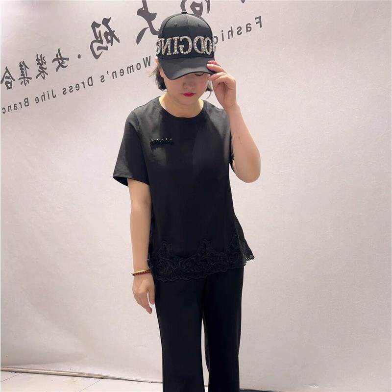 女权贵族夏3031 T 恤蕾丝加肥加大短袖上衣气质衫加大码女装打底