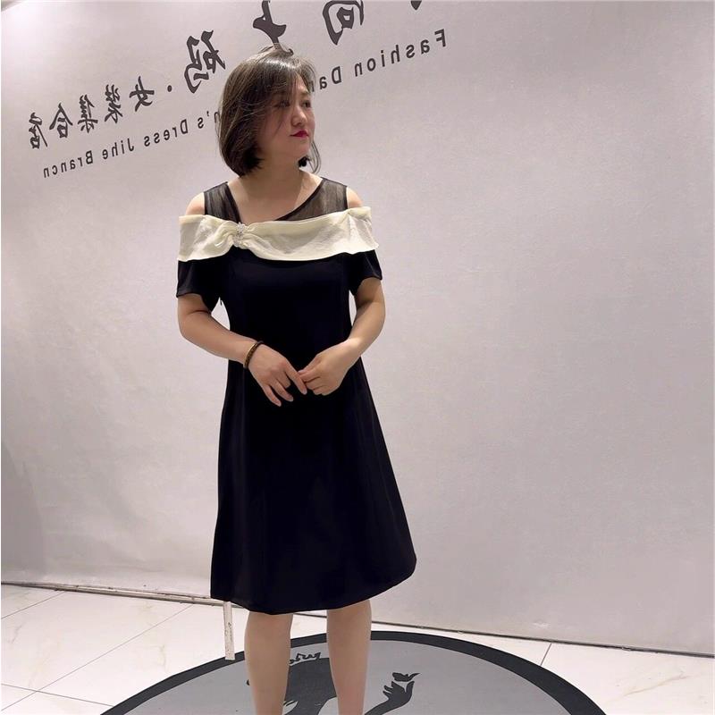 女权贵族夏装裙子3372露肩连衣裙加大码女装加肥加大显瘦减龄裙潮