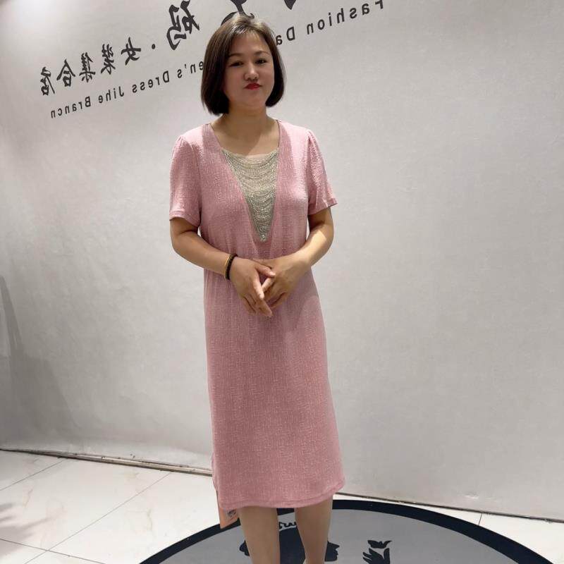 芮娜依莲洋气裙2026夏装5216连衣裙加肥加大码女装显瘦醋酸潮流裙