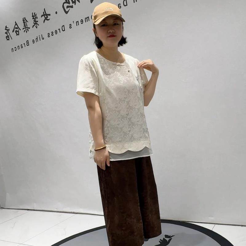 2026夏装芮娜依莲时尚潮流打底蓝鲸之吻2215国风衫短袖大码女装衫