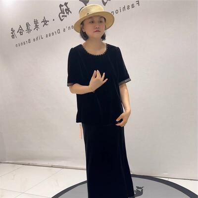 芮娜依莲潮丝绒T恤3671初秋加肥加大码女装丝绒短袖衫显瘦气质衫
