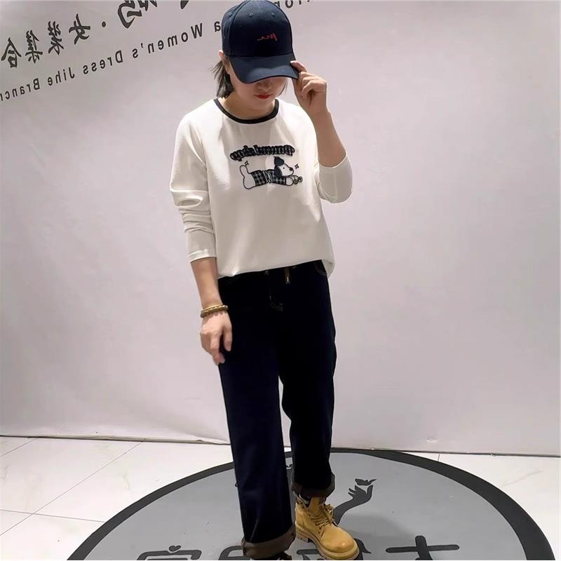 2026春季芮娜依莲上衣长袖T加大码女装胖妹妹减龄衫200斤T恤1372