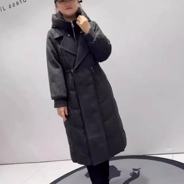 羊绒拼接羽绒大衣加大码女装