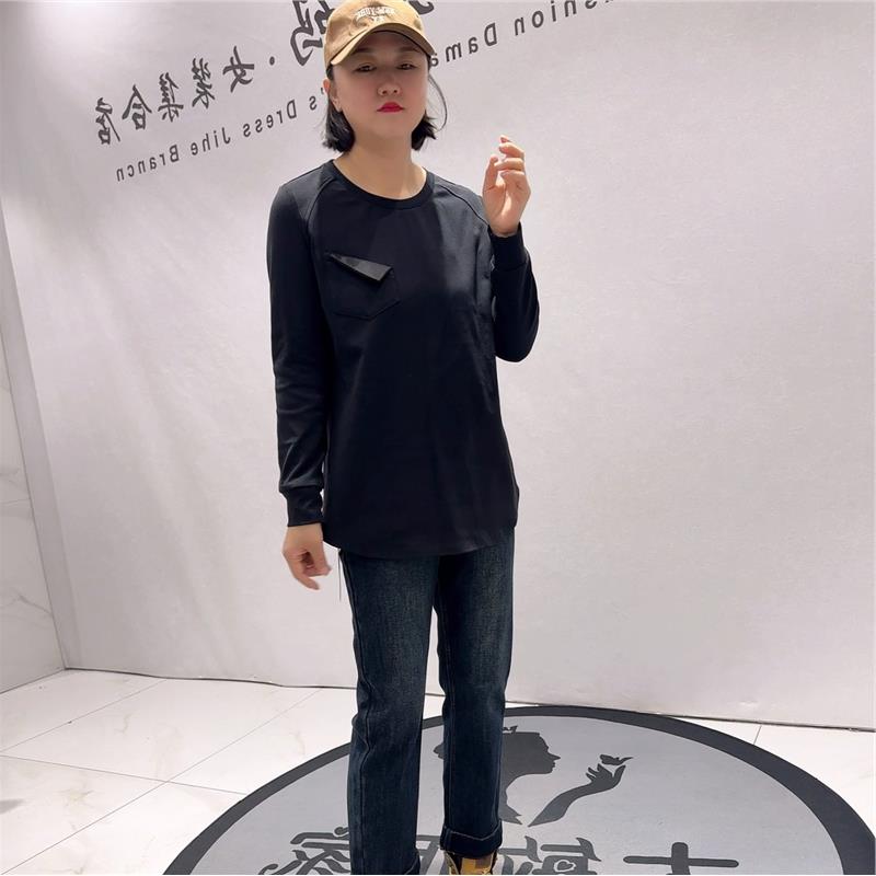 播本2025冬季新款一手长弧形纯棉气质衫加大码女装打底衫1589