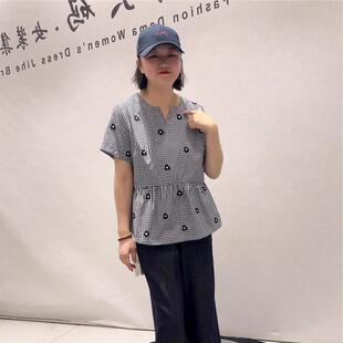 时尚 衫 潮流胖mm天骄一生水26372格子短袖 女装 女 大码 2026初夏新款