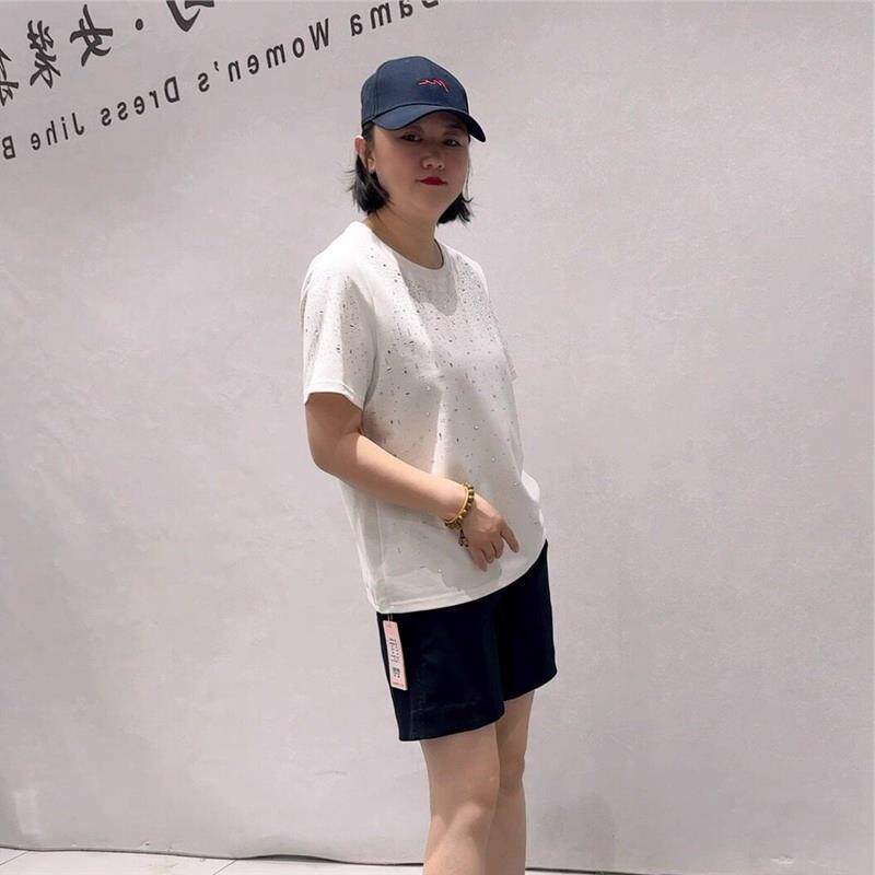 2026夏季新款5961欧货满钻短袖T恤加肥加大显瘦半袖胖mm潮T打底